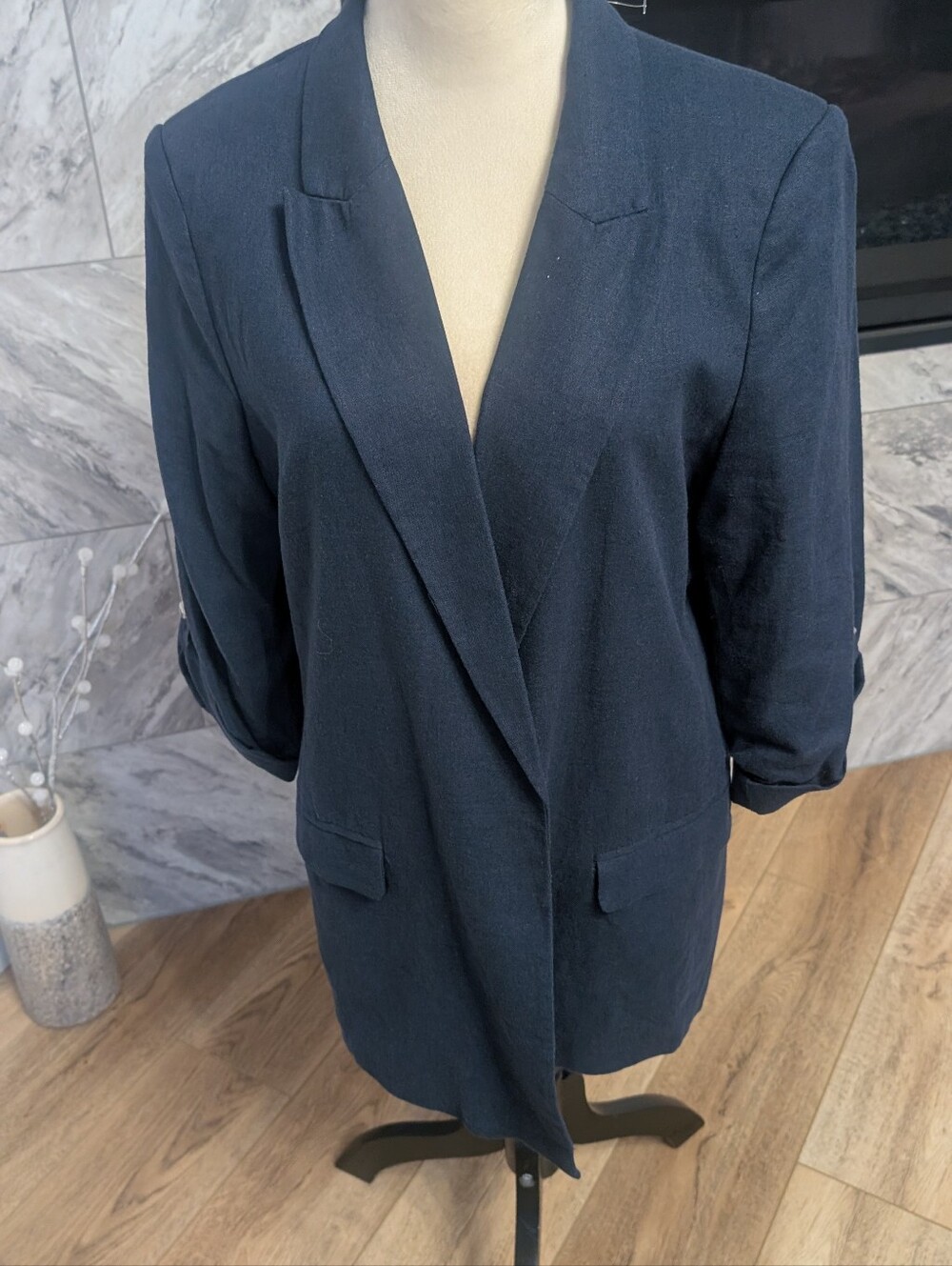 Elie Tahari Dark Navy Open-Front Blazer